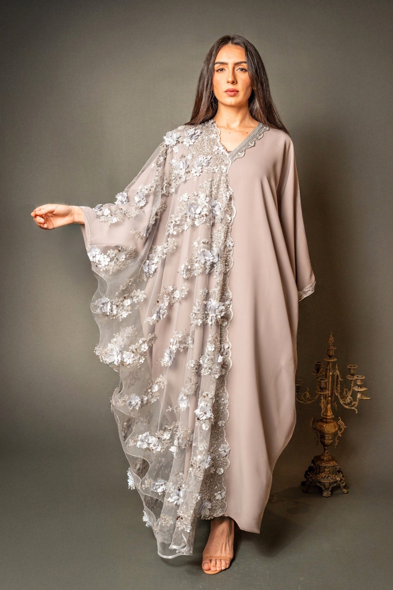 silver dress with floral embroidery LylebyM silver dress with floral embroidery LylebyM
