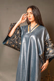 blue crepe dress