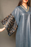 blue crepe dress