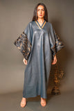 blue crepe dress