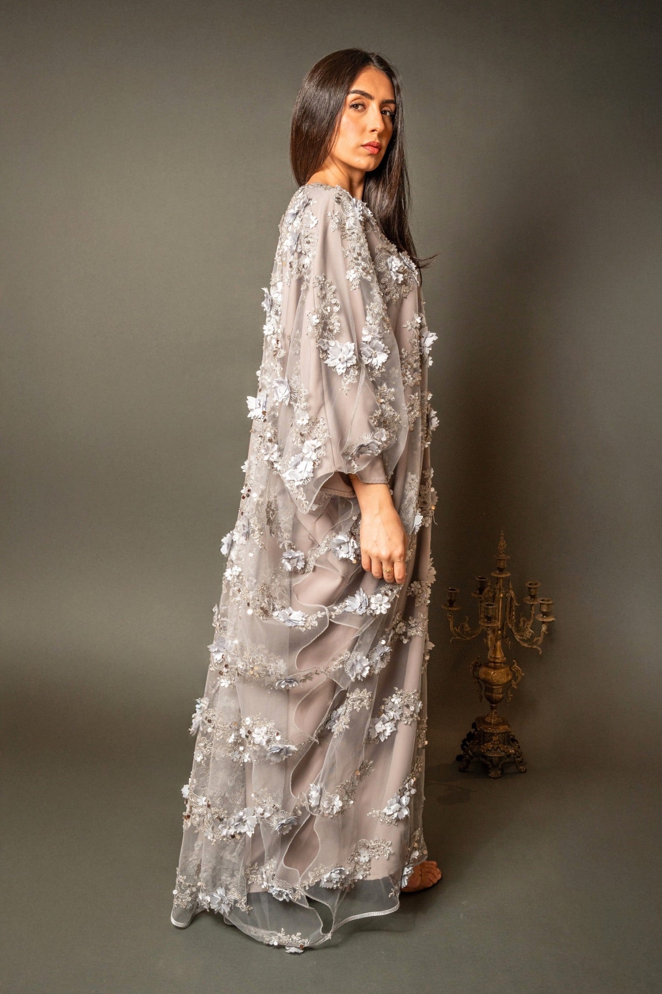 silver dress with floral embroidery LylebyM silver dress with floral embroidery LylebyM