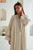 Elegant Embroidered Linen Abaya in Beige