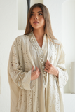 Elegant Embroidered Linen Abaya in Beige