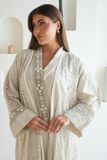 Elegant Embroidered Linen Abaya in Beige