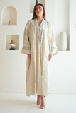 Elegant Embroidered Linen Abaya in Beige