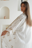 Elegant White Linen Abaya with Golden Embroidery