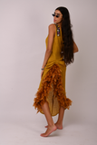 yellow embroidered linen dress