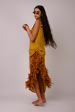 yellow embroidered linen dress