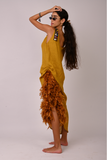 yellow embroidered linen dress