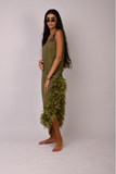 green embroidered linen dress
