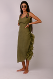 green embroidered linen dress