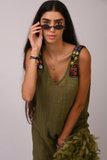 green embroidered linen dress
