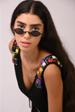 black embroidered linen dress