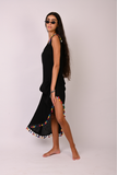 black embroidered linen dress