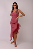 pink embroidered linen dress