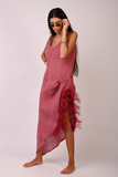 pink embroidered linen dress