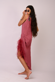 pink embroidered linen dress