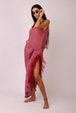 pink embroidered linen dress