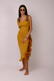 yellow embroidered linen dress