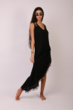 black embroidered linen dress